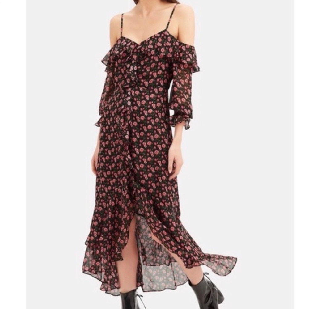 NWT Intermix Silk Floral Dress, Off Shoulder Dress SZ 2 / Floral Maxi Dress